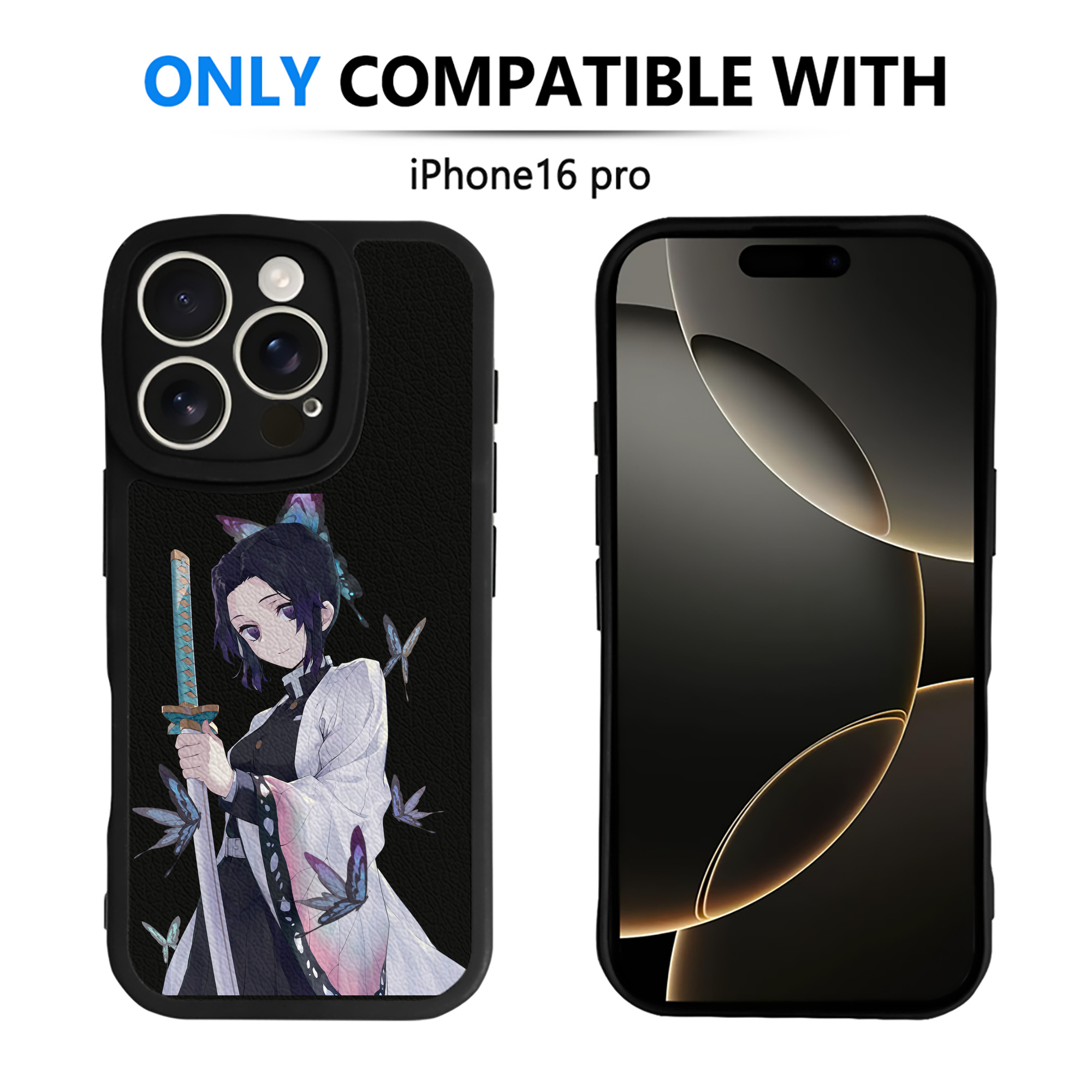 （画像用） 鬼滅の刃（きめつのやいば）蟲柱-胡蝶 しのぶ／こちょう しのぶ Kochou Shinobu 【iPhone 16シリーズ対応】シリコンスマホケース（レザー調） 材質：シリコン
